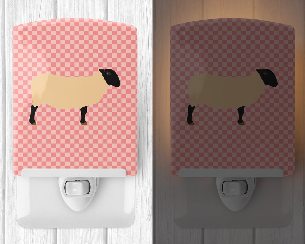 Suffolk Sheep Pink Check Ceramic Night Light Compact, UL-Certified, Ideal for Bedroom, Bathroom, Nursery, Hallway, Kitchen, 6x4x3, Multicolor
