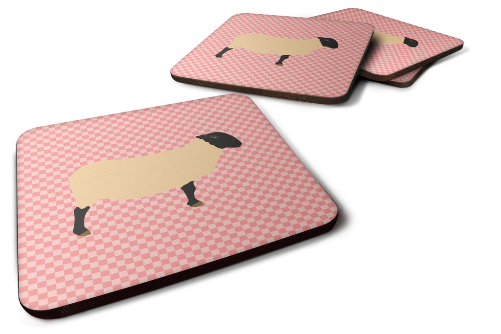 Suffolk Sheep Pink Check Foam Coasters Set of 4 Cup Coasters for Indoor Outdoor, Tabletop Protection, Anti Slip, Mouse pad Material