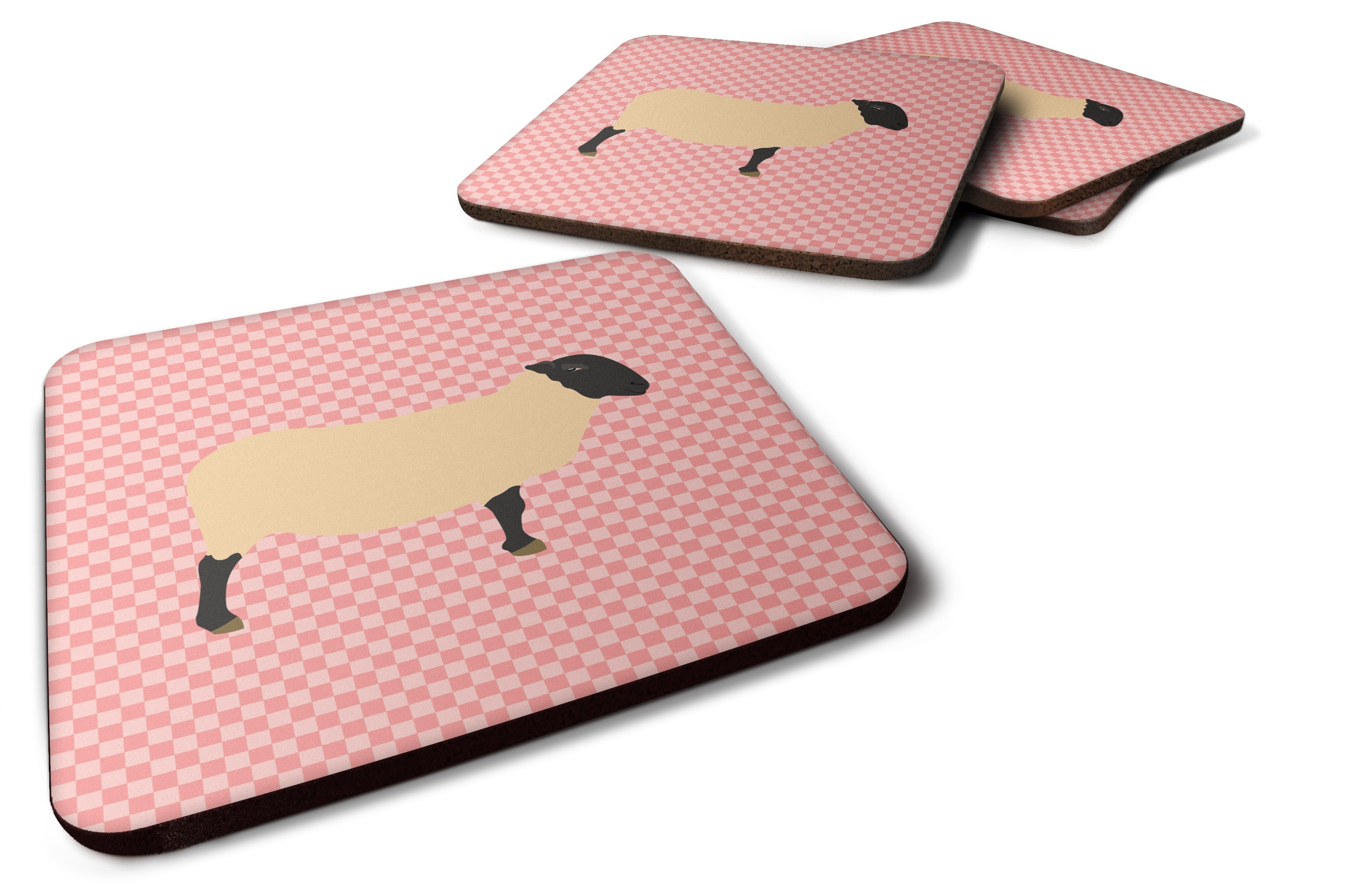 Suffolk Sheep Pink Check Foam Coasters Set of 4 Cup Coasters for Indoor Outdoor, Tabletop Protection, Anti Slip, Mouse pad Material