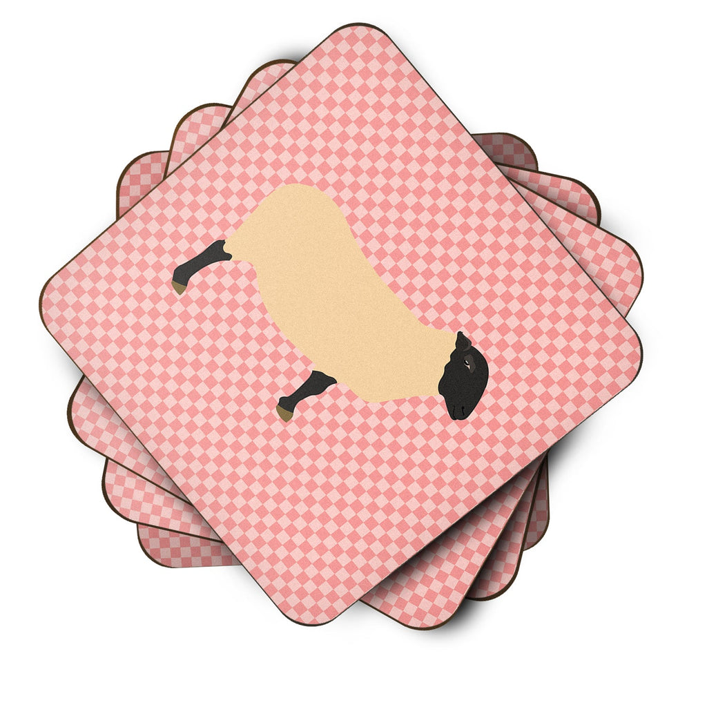 Suffolk Sheep Pink Check Foam Coasters Set of 4 Cup Coasters for Indoor Outdoor, Tabletop Protection, Anti Slip, Mouse pad Material