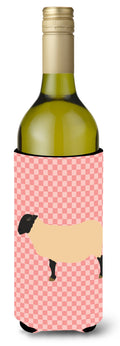 Suffolk Sheep Pink Check Wine Bottle Hugger Gift Sleeve for Standard 750 ml Bottles, Insulated Reusable Also Fits Mini Shot & Pint Bottles
