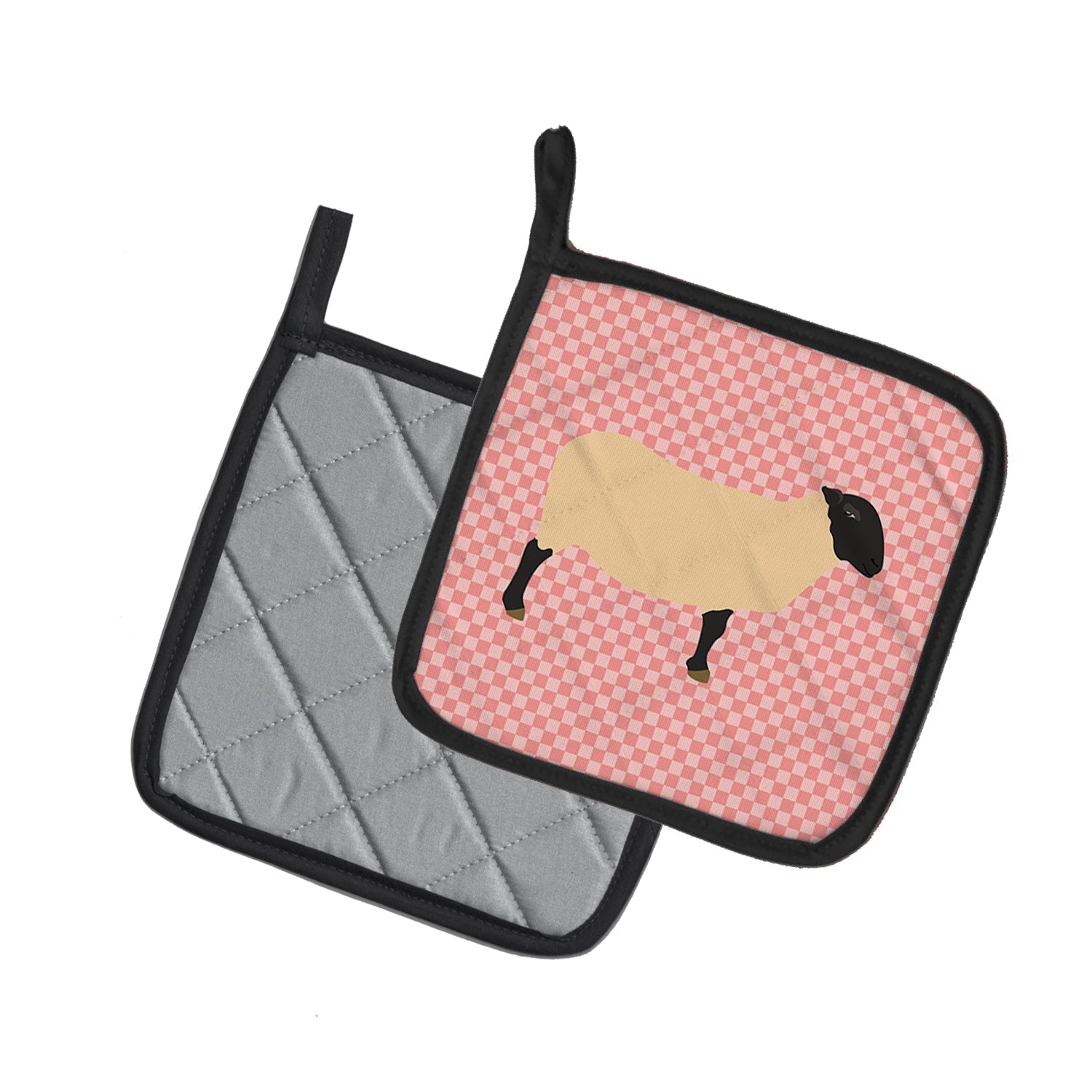 Suffolk Sheep Pink Check Pot Holder Set of 2 Heat Resistant Quilted Hot Pads 7.5 x 7.5 Inch, Insulated Kitchen Trivets for Cooking & Baking