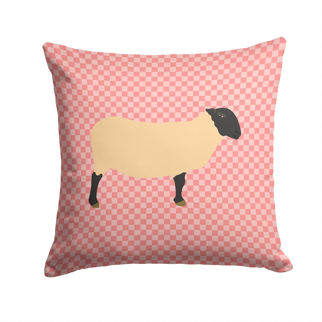 Suffolk Sheep Pink Check Decorative Throw Pillow 14x14 Indoor Outdoor Accent Cushion, Fabric Cover with Insert for Sofa, Bed, Porch & Living Room