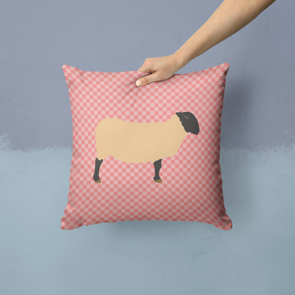 Suffolk Sheep Pink Check Decorative Throw Pillow 14x14 Indoor Outdoor Accent Cushion, Fabric Cover with Insert for Sofa, Bed, Porch & Living Room