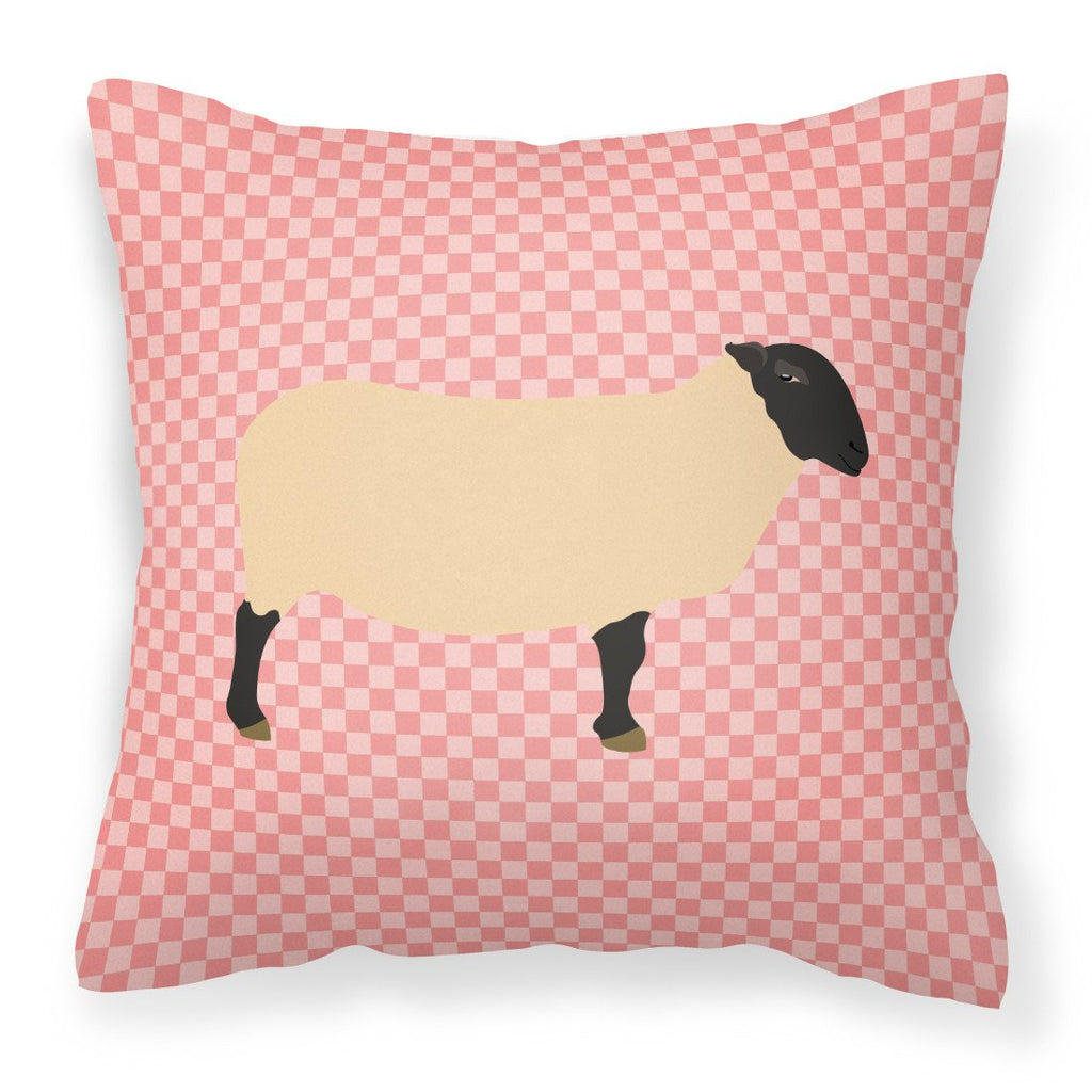 Suffolk Sheep Pink Check Decorative Throw Pillow 18x18 Indoor Outdoor Accent Cushion, Fabric Cover with Insert for Sofa, Bed, Porch & Living Room