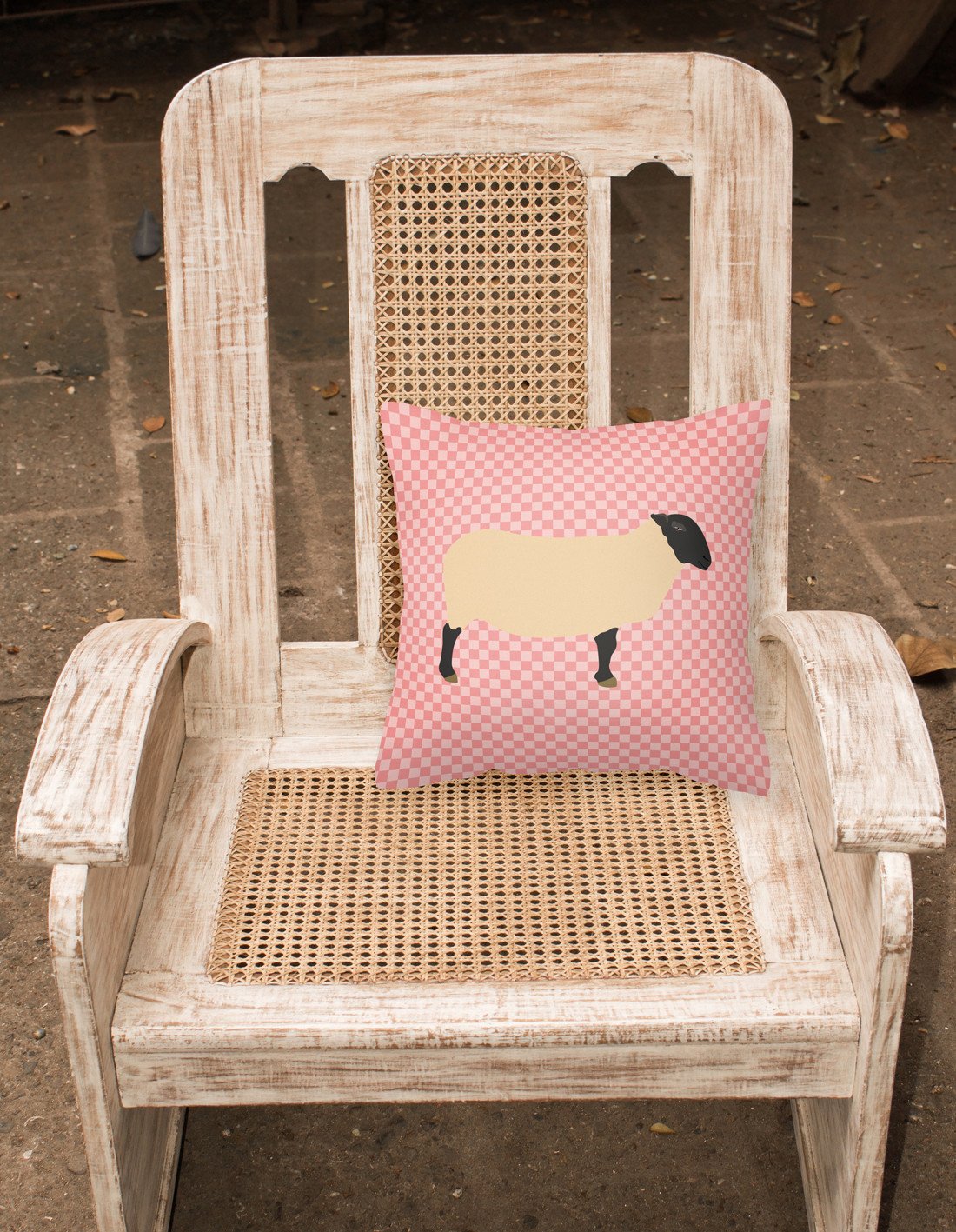 Suffolk Sheep Pink Check Decorative Throw Pillow 18x18 Indoor Outdoor Accent Cushion, Fabric Cover with Insert for Sofa, Bed, Porch & Living Room
