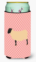 Suffolk Sheep Pink Check Tall Boy Hugger Can Cooler Sleeve Machine Washable Drink Collapsible Insulator Beverage Insulated Holder