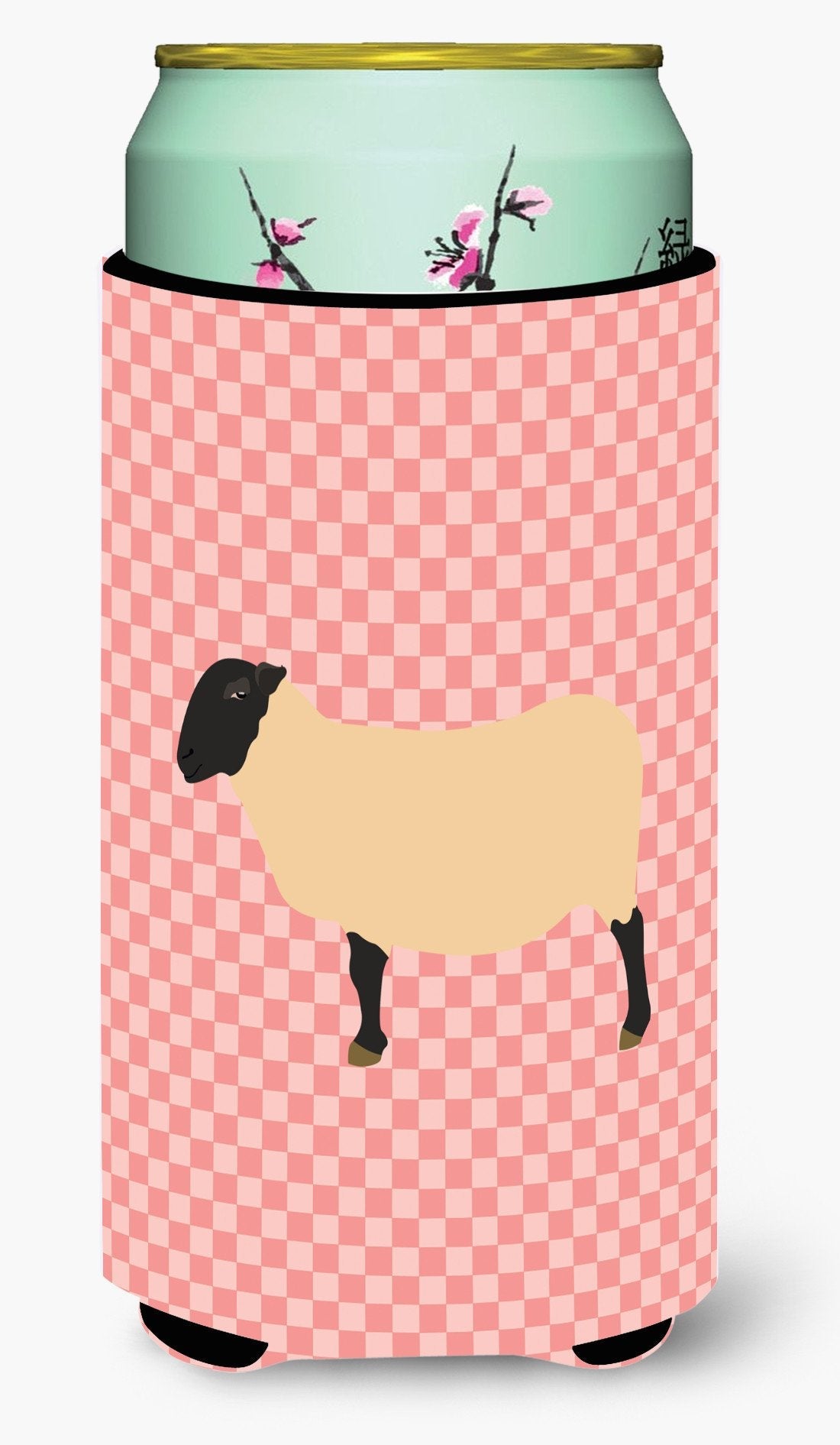 Suffolk Sheep Pink Check Tall Boy Hugger Can Cooler Sleeve Machine Washable Drink Collapsible Insulator Beverage Insulated Holder