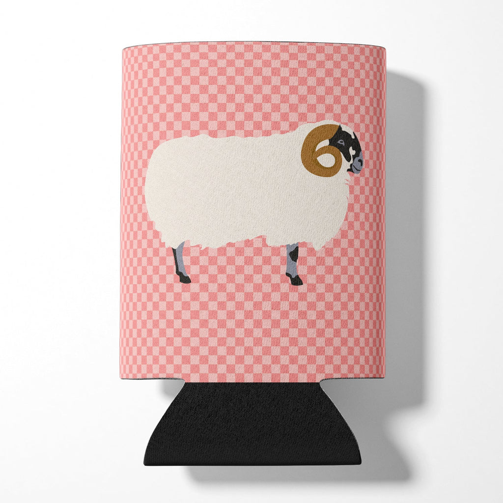 Scottish Blackface Sheep Pink Check Can or Bottle Hugger Cooler Sleeve for Standard 12 oz Cans, Insulated Foam Beer & Soda Can Hugger Reusable