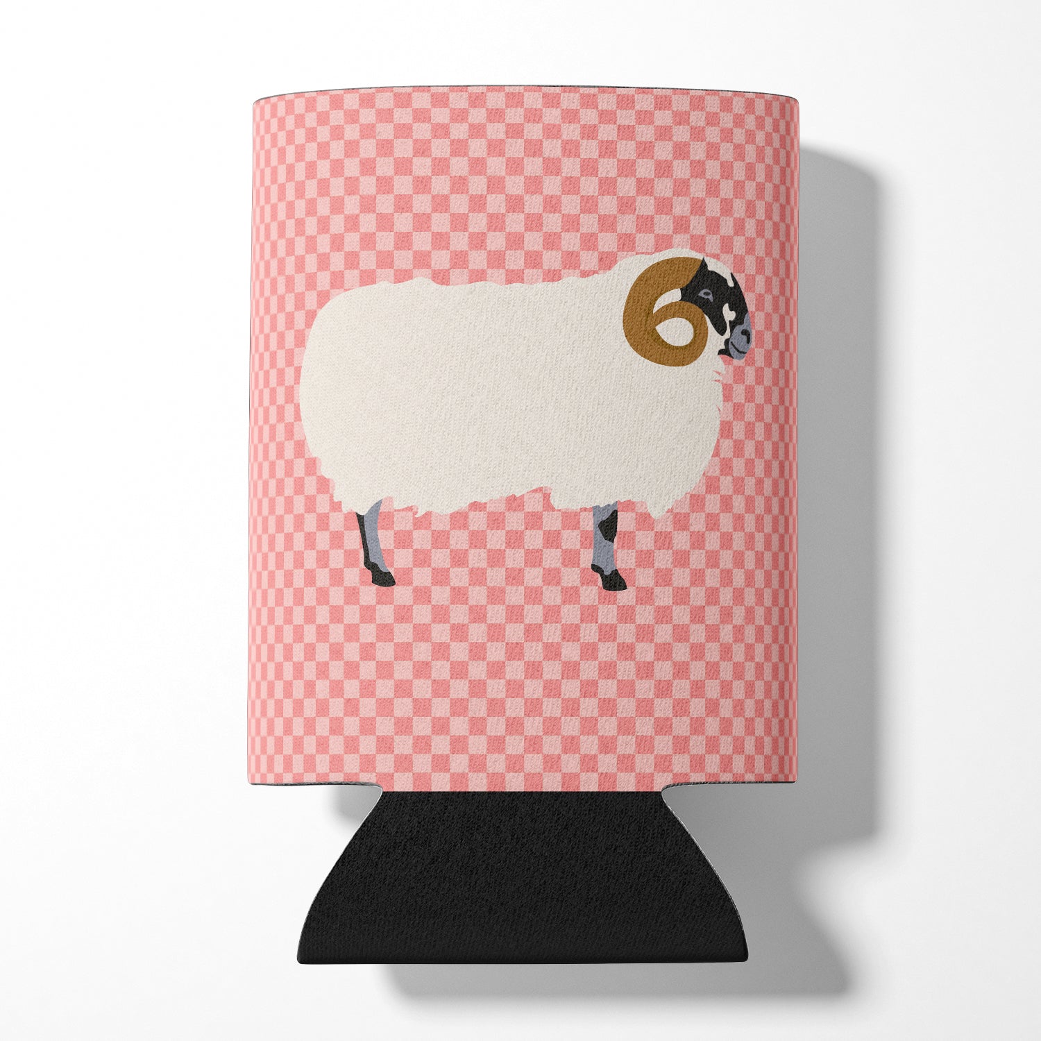 Scottish Blackface Sheep Pink Check Can or Bottle Hugger Cooler Sleeve for Standard 12 oz Cans, Insulated Foam Beer & Soda Can Hugger Reusable