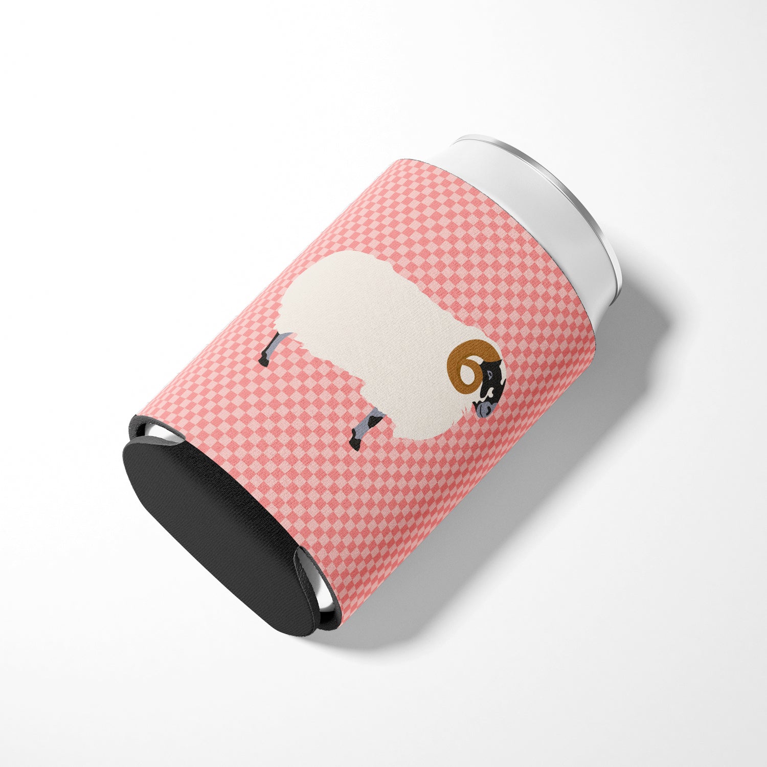 Scottish Blackface Sheep Pink Check Can or Bottle Hugger Cooler Sleeve for Standard 12 oz Cans, Insulated Foam Beer & Soda Can Hugger Reusable