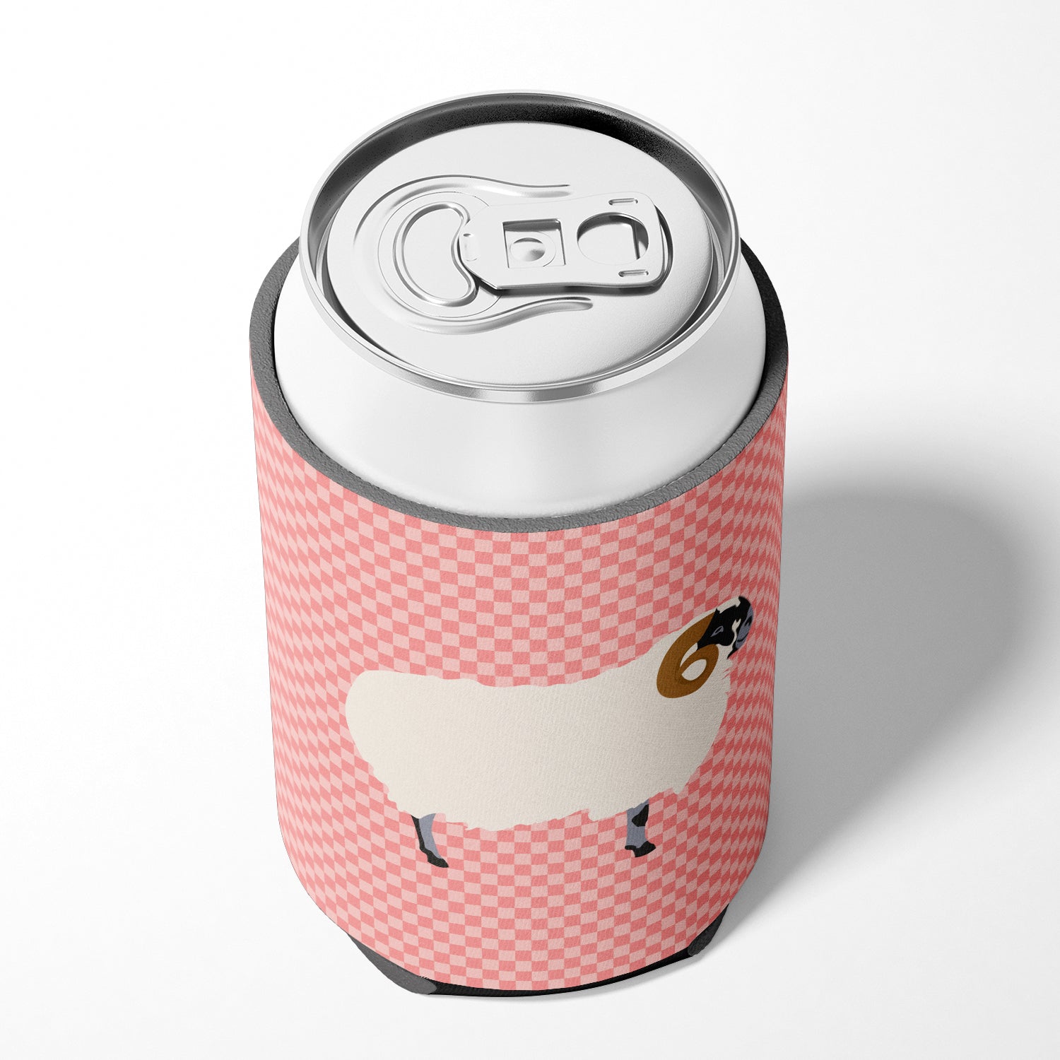 Scottish Blackface Sheep Pink Check Can or Bottle Hugger Cooler Sleeve for Standard 12 oz Cans, Insulated Foam Beer & Soda Can Hugger Reusable