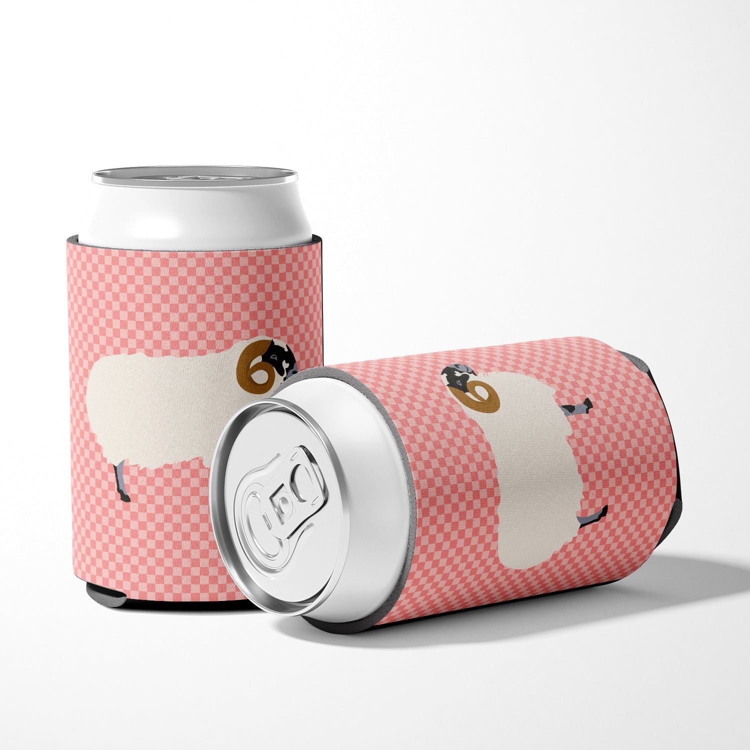 Scottish Blackface Sheep Pink Check Can or Bottle Hugger Cooler Sleeve for Standard 12 oz Cans, Insulated Foam Beer & Soda Can Hugger Reusable