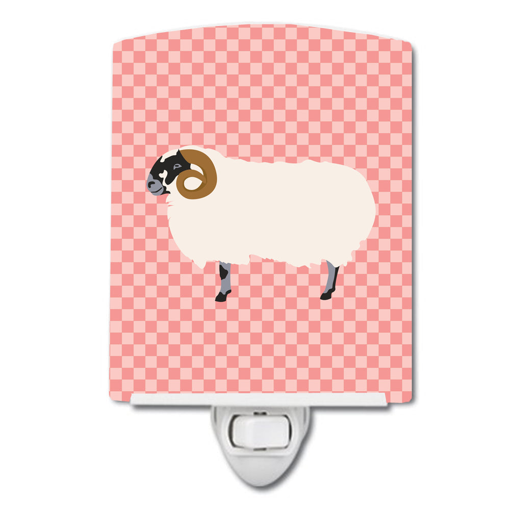 Scottish Blackface Sheep Pink Check Ceramic Night Light Compact, UL-Certified, Ideal for Bedroom, Bathroom, Nursery, Hallway, Kitchen, 6x4x3, Multicolor