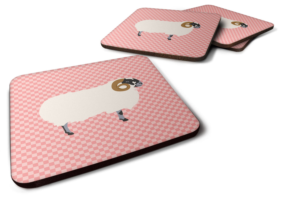 Scottish Blackface Sheep Pink Check Foam Coasters Set of 4 Cup Coasters for Indoor Outdoor, Tabletop Protection, Anti Slip, Mouse pad Material