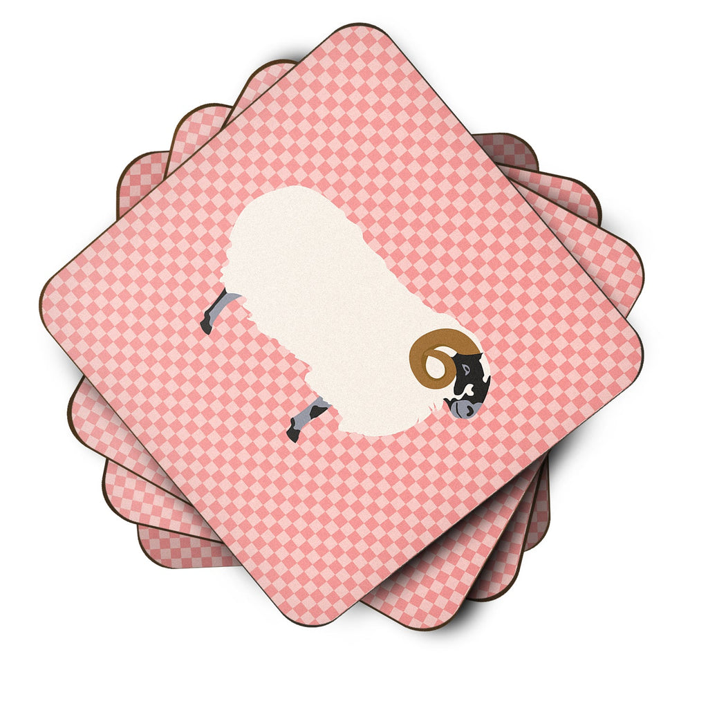 Scottish Blackface Sheep Pink Check Foam Coasters Set of 4 Cup Coasters for Indoor Outdoor, Tabletop Protection, Anti Slip, Mouse pad Material