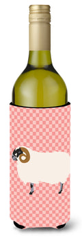 Scottish Blackface Sheep Pink Check Wine Bottle Hugger Gift Sleeve for Standard 750 ml Bottles, Insulated Reusable Also Fits Mini Shot & Pint Bottles