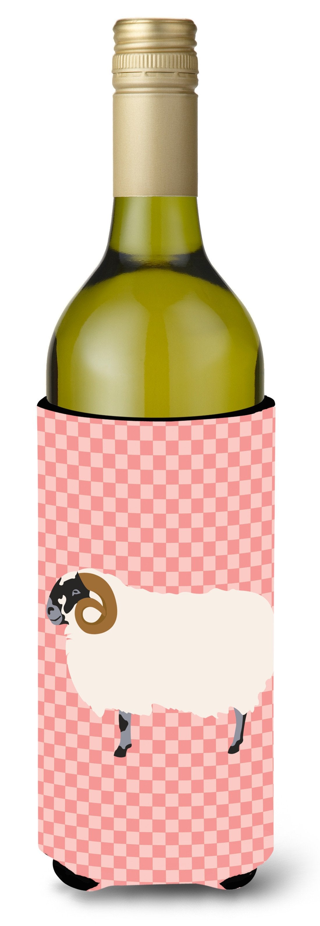 Scottish Blackface Sheep Pink Check Wine Bottle Hugger Gift Sleeve for Standard 750 ml Bottles, Insulated Reusable Also Fits Mini Shot & Pint Bottles