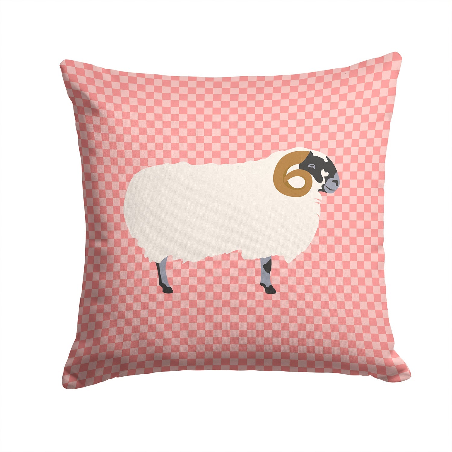 Scottish Blackface Sheep Pink Check Decorative Throw Pillow 14x14 Indoor Outdoor Accent Cushion, Fabric Cover with Insert for Sofa, Bed, Porch & Living Room