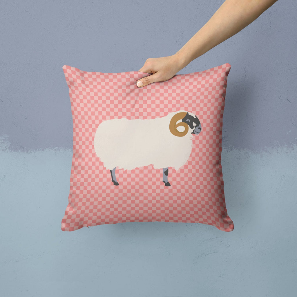 Scottish Blackface Sheep Pink Check Decorative Throw Pillow 14x14 Indoor Outdoor Accent Cushion, Fabric Cover with Insert for Sofa, Bed, Porch & Living Room