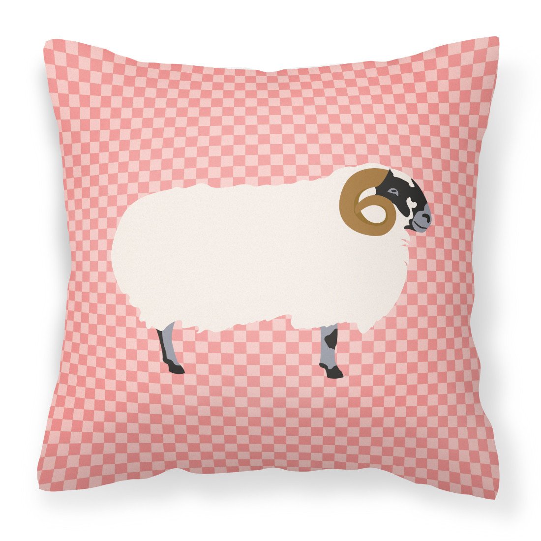 Scottish Blackface Sheep Pink Check Decorative Throw Pillow 18x18 Indoor Outdoor Accent Cushion, Fabric Cover with Insert for Sofa, Bed, Porch & Living Room