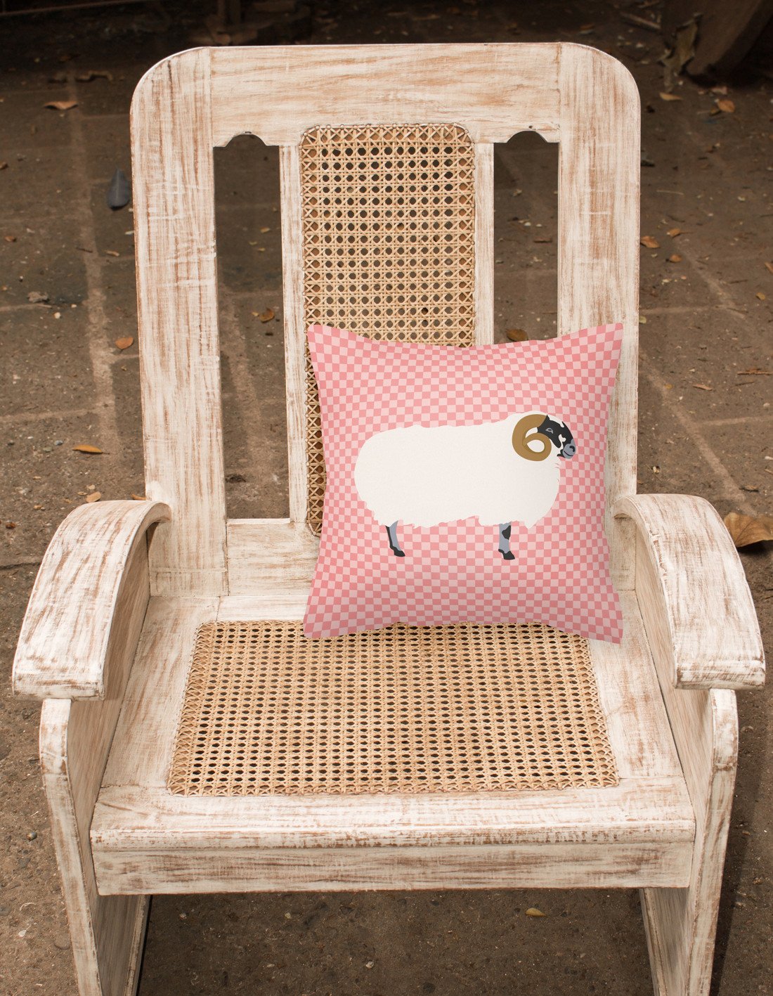 Scottish Blackface Sheep Pink Check Decorative Throw Pillow 18x18 Indoor Outdoor Accent Cushion, Fabric Cover with Insert for Sofa, Bed, Porch & Living Room