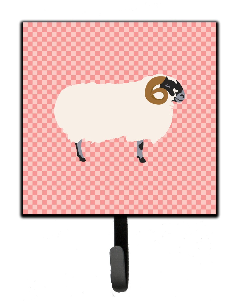 Scottish Blackface Sheep Pink Check Leash or Key Holder Wall Hooks, Key Hooks Holder, Coat Rack Wall Mount, Coat Hooks, Hooks for Hanging Keys, Towels, Aprons, Leashes