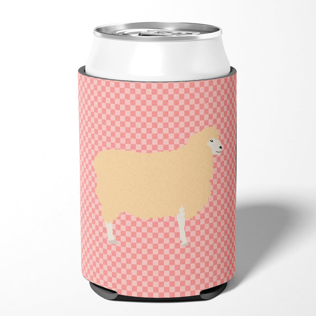 English Leicester Longwool Sheep Pink Check Can or Bottle Hugger Cooler Sleeve for Standard 12 oz Cans, Insulated Foam Beer & Soda Can Hugger Reusable