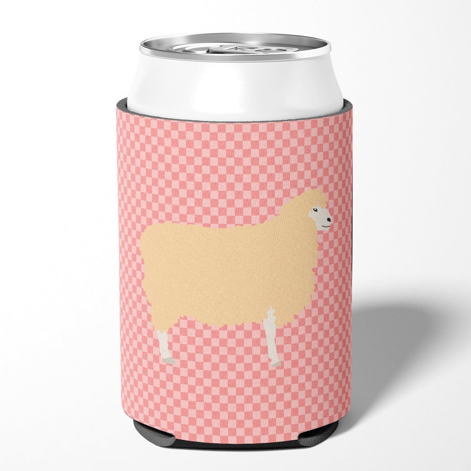 English Leicester Longwool Sheep Pink Check Can or Bottle Hugger Cooler Sleeve for Standard 12 oz Cans, Insulated Foam Beer & Soda Can Hugger Reusable