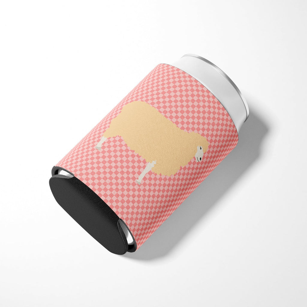English Leicester Longwool Sheep Pink Check Can or Bottle Hugger Cooler Sleeve for Standard 12 oz Cans, Insulated Foam Beer & Soda Can Hugger Reusable