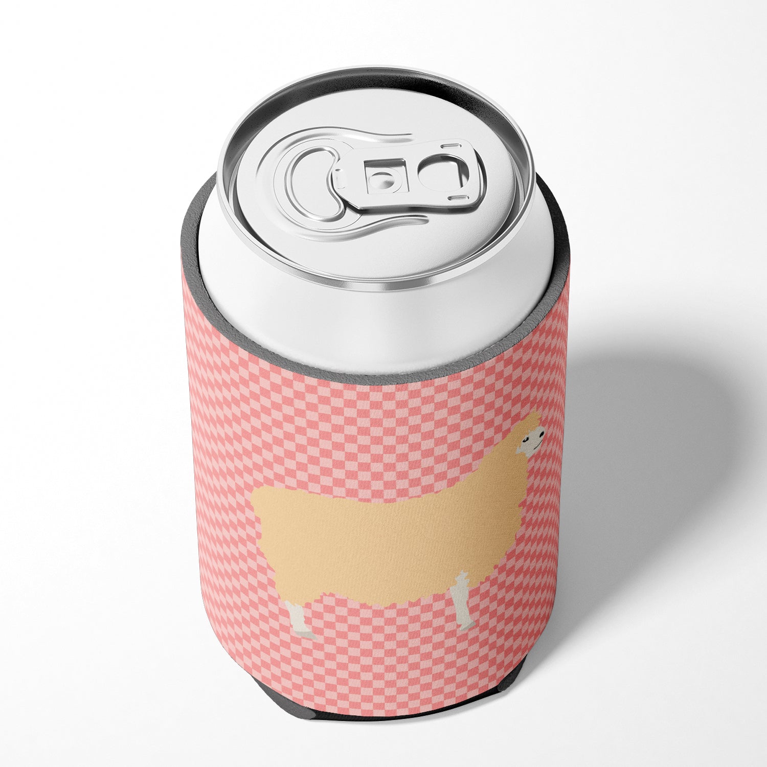 English Leicester Longwool Sheep Pink Check Can or Bottle Hugger Cooler Sleeve for Standard 12 oz Cans, Insulated Foam Beer & Soda Can Hugger Reusable