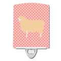 English Leicester Longwool Sheep Pink Check Ceramic Night Light Compact, UL-Certified, Ideal for Bedroom, Bathroom, Nursery, Hallway, Kitchen, 6x4x3, Multicolor