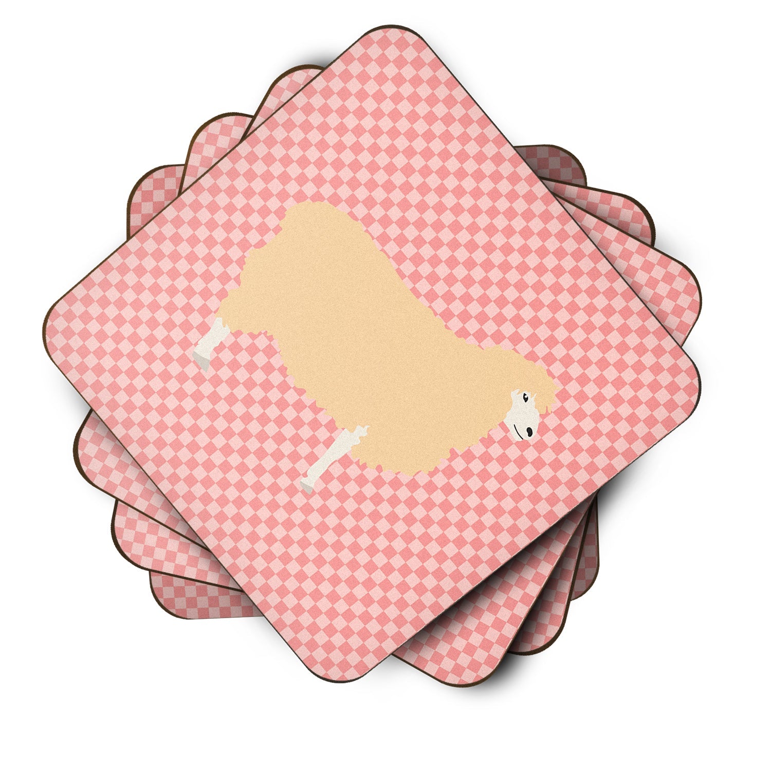 English Leicester Longwool Sheep Pink Check Foam Coasters Set of 4 Cup Coasters for Indoor Outdoor, Tabletop Protection, Anti Slip, Mouse pad Material