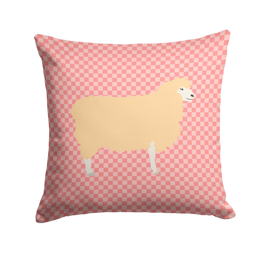English Leicester Longwool Sheep Pink Check Decorative Throw Pillow 14x14 Indoor Outdoor Accent Cushion, Fabric Cover with Insert for Sofa, Bed, Porch & Living Room