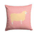 English Leicester Longwool Sheep Pink Check Decorative Throw Pillow 14x14 Indoor Outdoor Accent Cushion, Fabric Cover with Insert for Sofa, Bed, Porch & Living Room