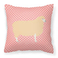 English Leicester Longwool Sheep Pink Check Decorative Throw Pillow 18x18 Indoor Outdoor Accent Cushion, Fabric Cover with Insert for Sofa, Bed, Porch & Living Room