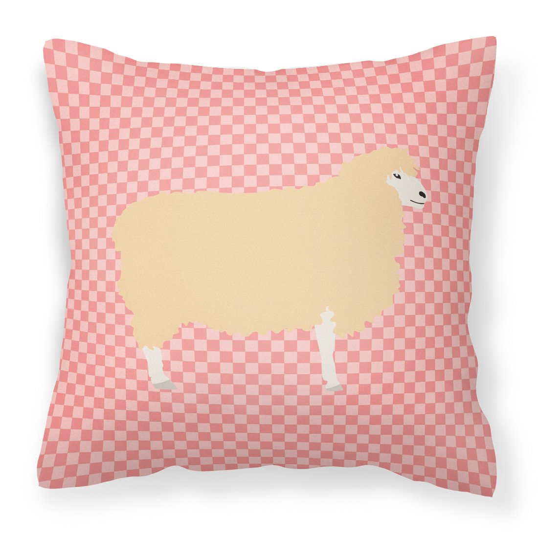 English Leicester Longwool Sheep Pink Check Decorative Throw Pillow 18x18 Indoor Outdoor Accent Cushion, Fabric Cover with Insert for Sofa, Bed, Porch & Living Room