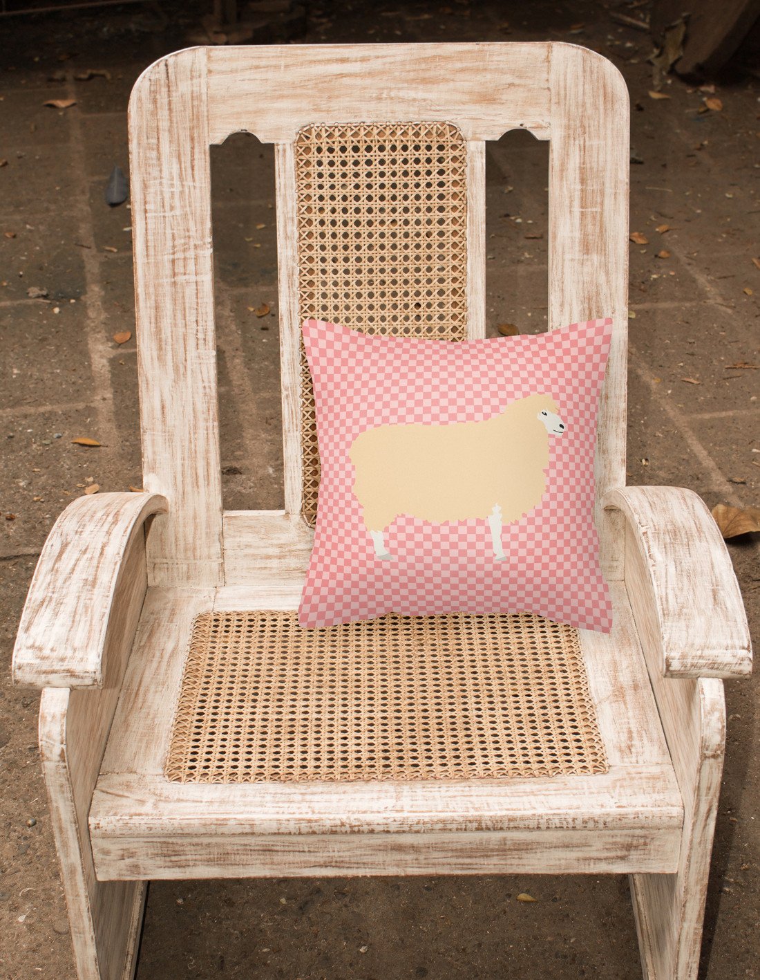 English Leicester Longwool Sheep Pink Check Decorative Throw Pillow 18x18 Indoor Outdoor Accent Cushion, Fabric Cover with Insert for Sofa, Bed, Porch & Living Room