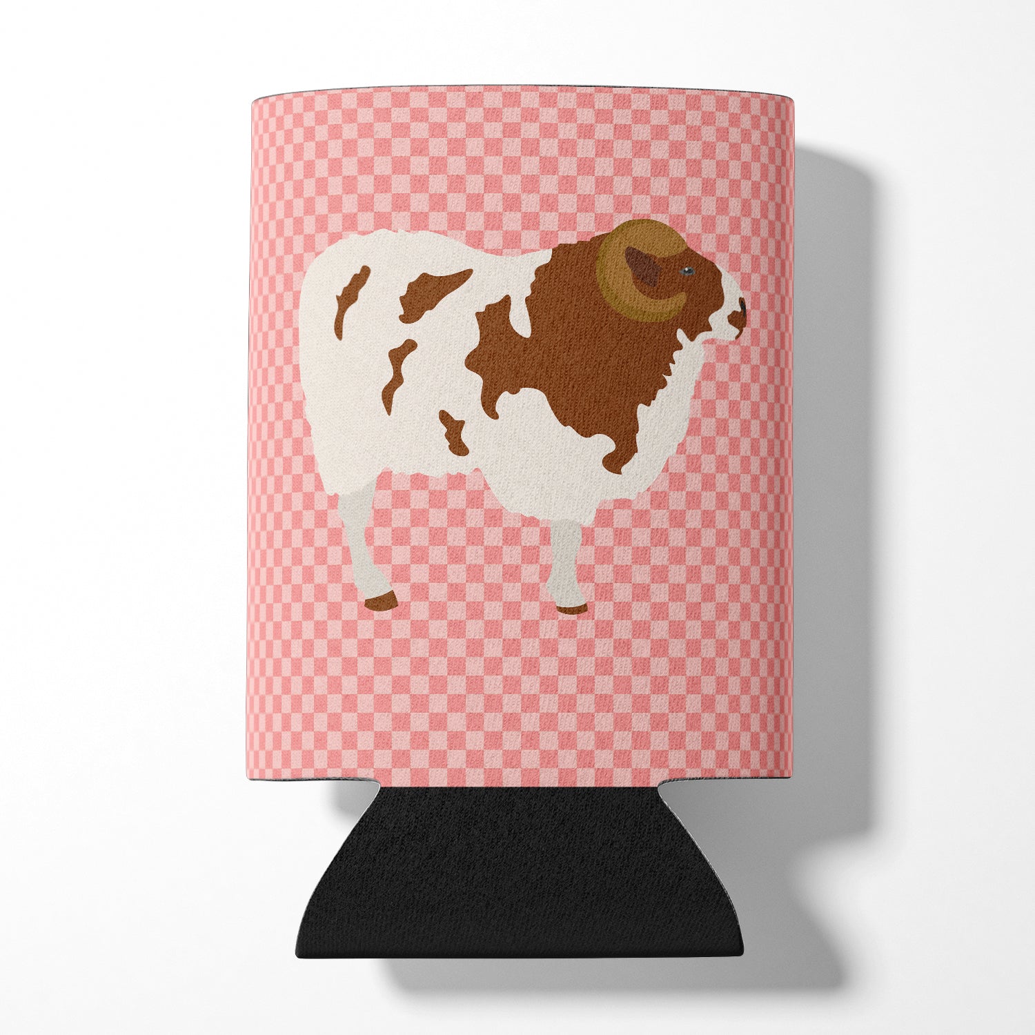Jacob Sheep Pink Check Can or Bottle Hugger Cooler Sleeve for Standard 12 oz Cans, Insulated Foam Beer & Soda Can Hugger Reusable