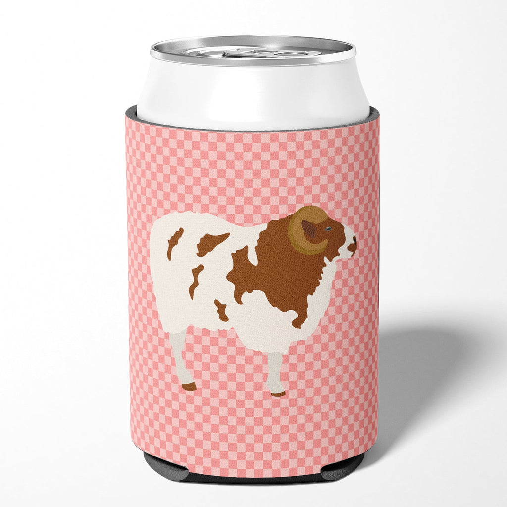 Jacob Sheep Pink Check Can or Bottle Hugger Cooler Sleeve for Standard 12 oz Cans, Insulated Foam Beer & Soda Can Hugger Reusable