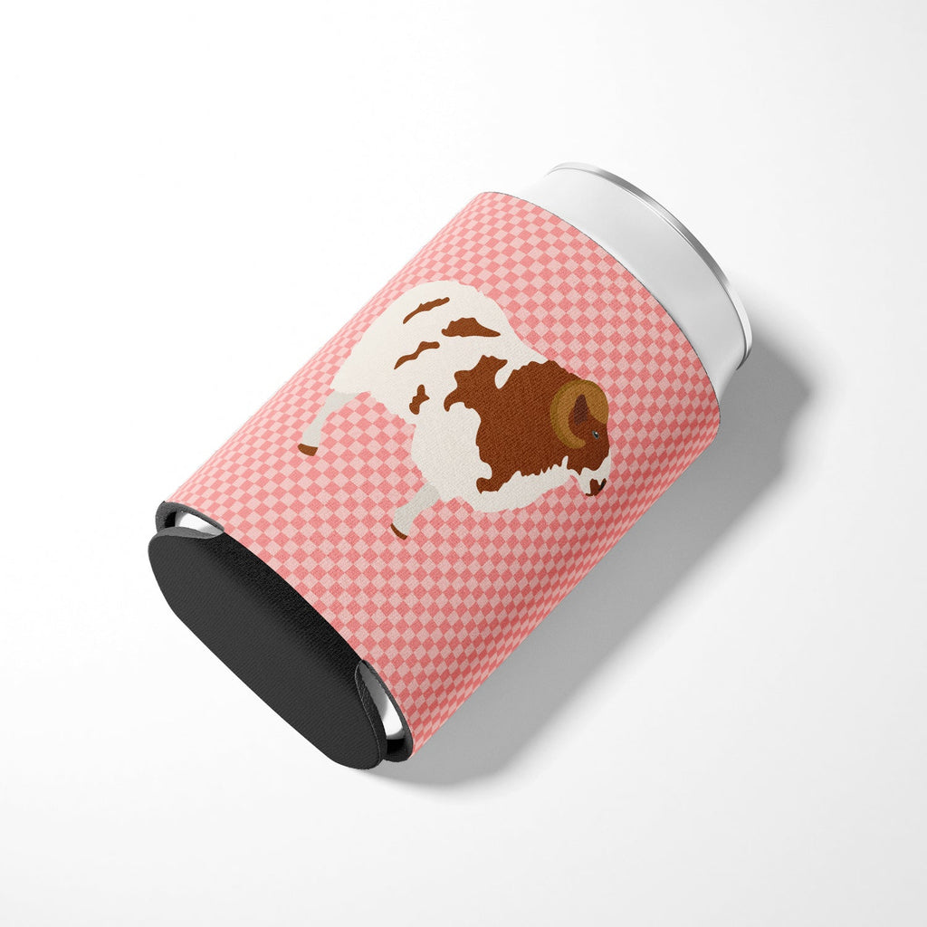Jacob Sheep Pink Check Can or Bottle Hugger Cooler Sleeve for Standard 12 oz Cans, Insulated Foam Beer & Soda Can Hugger Reusable