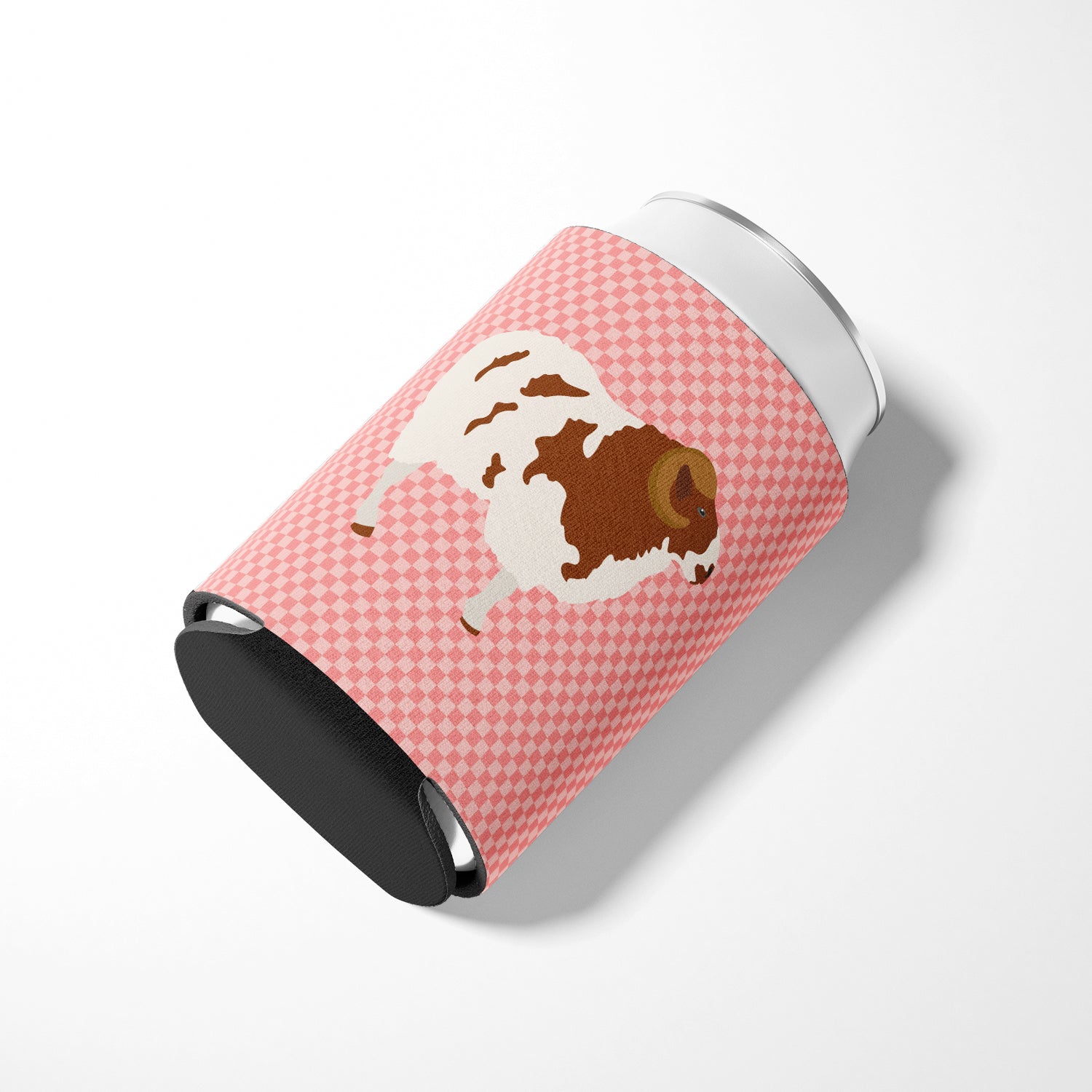 Jacob Sheep Pink Check Can or Bottle Hugger Cooler Sleeve for Standard 12 oz Cans, Insulated Foam Beer & Soda Can Hugger Reusable