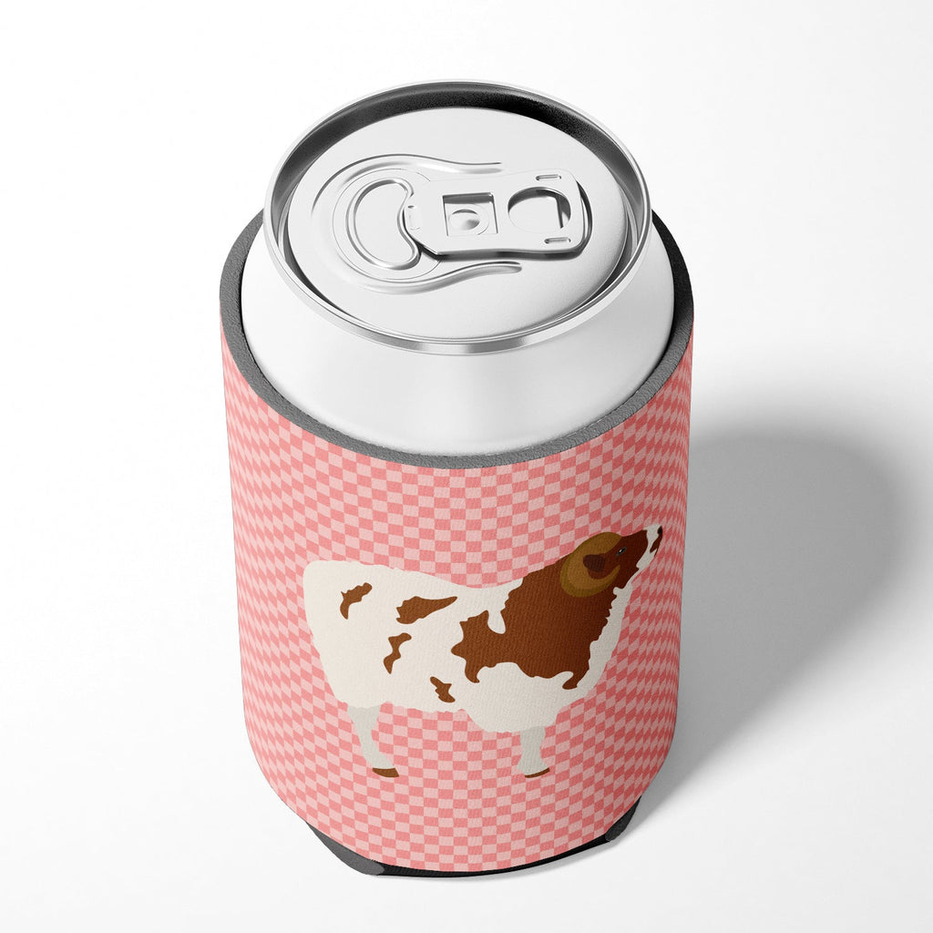 Jacob Sheep Pink Check Can or Bottle Hugger Cooler Sleeve for Standard 12 oz Cans, Insulated Foam Beer & Soda Can Hugger Reusable