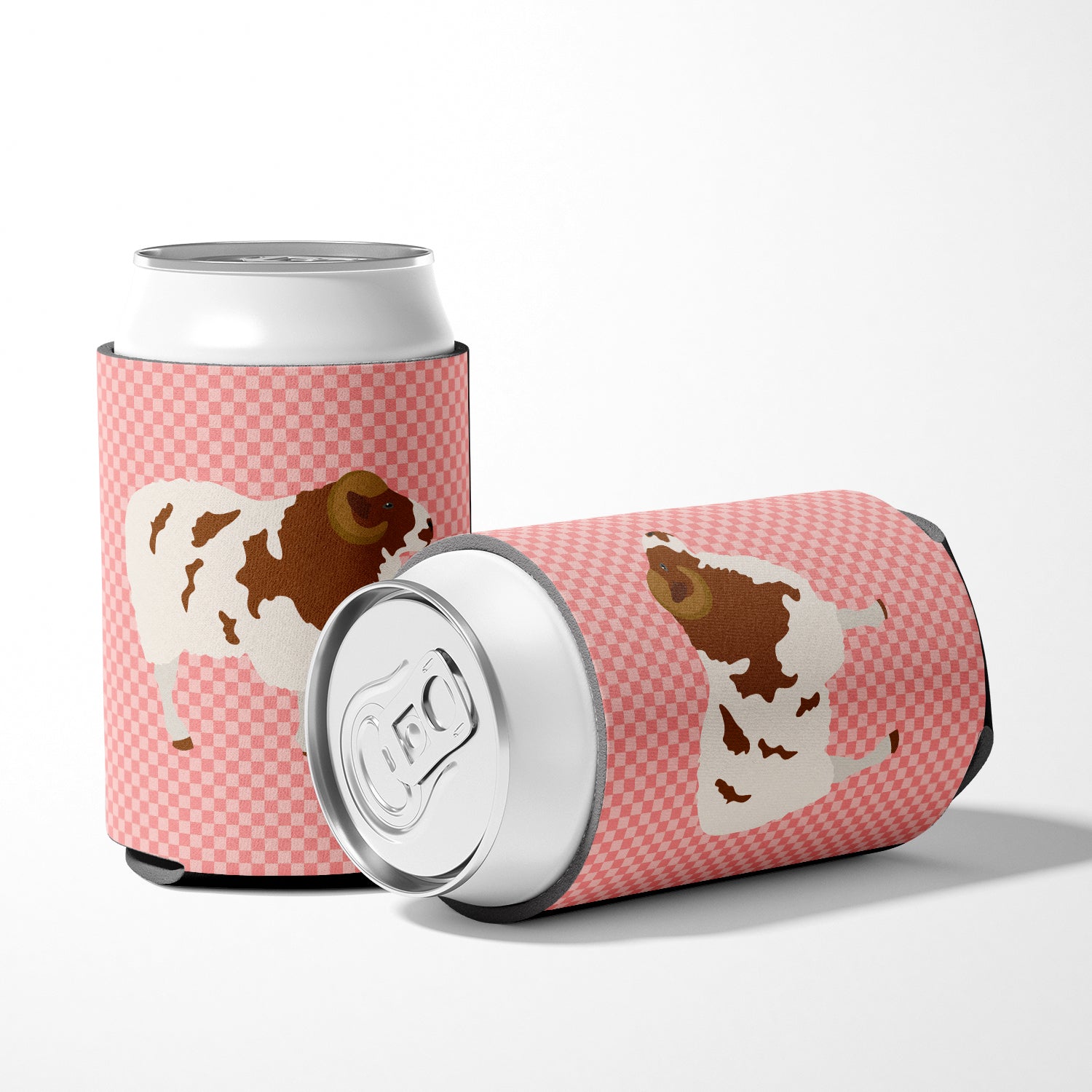 Jacob Sheep Pink Check Can or Bottle Hugger Cooler Sleeve for Standard 12 oz Cans, Insulated Foam Beer & Soda Can Hugger Reusable
