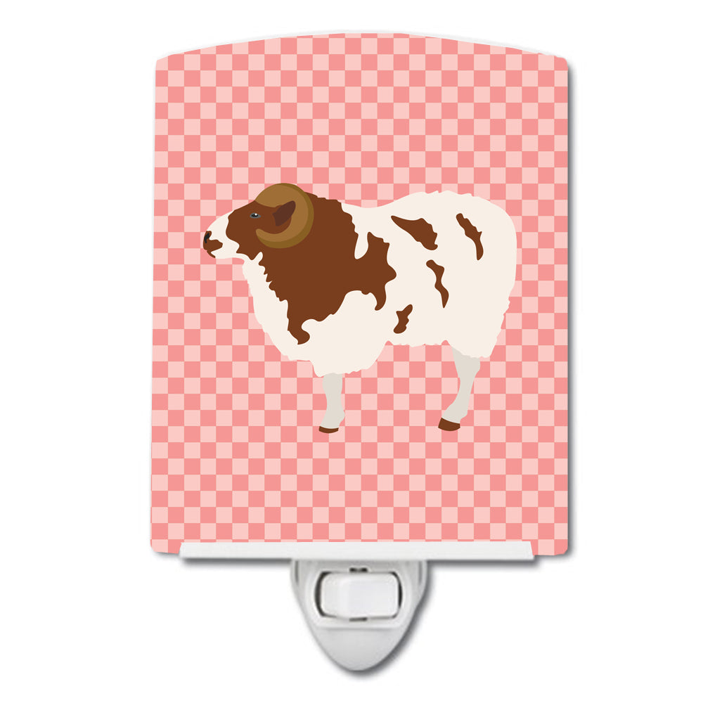 Jacob Sheep Pink Check Ceramic Night Light Compact, UL-Certified, Ideal for Bedroom, Bathroom, Nursery, Hallway, Kitchen, 6x4x3, Multicolor