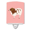 Jacob Sheep Pink Check Ceramic Night Light Compact, UL-Certified, Ideal for Bedroom, Bathroom, Nursery, Hallway, Kitchen, 6x4x3, Multicolor