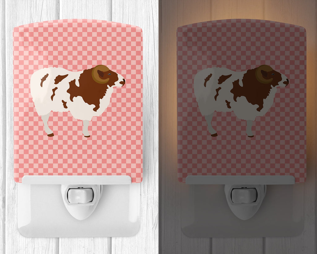 Jacob Sheep Pink Check Ceramic Night Light Compact, UL-Certified, Ideal for Bedroom, Bathroom, Nursery, Hallway, Kitchen, 6x4x3, Multicolor