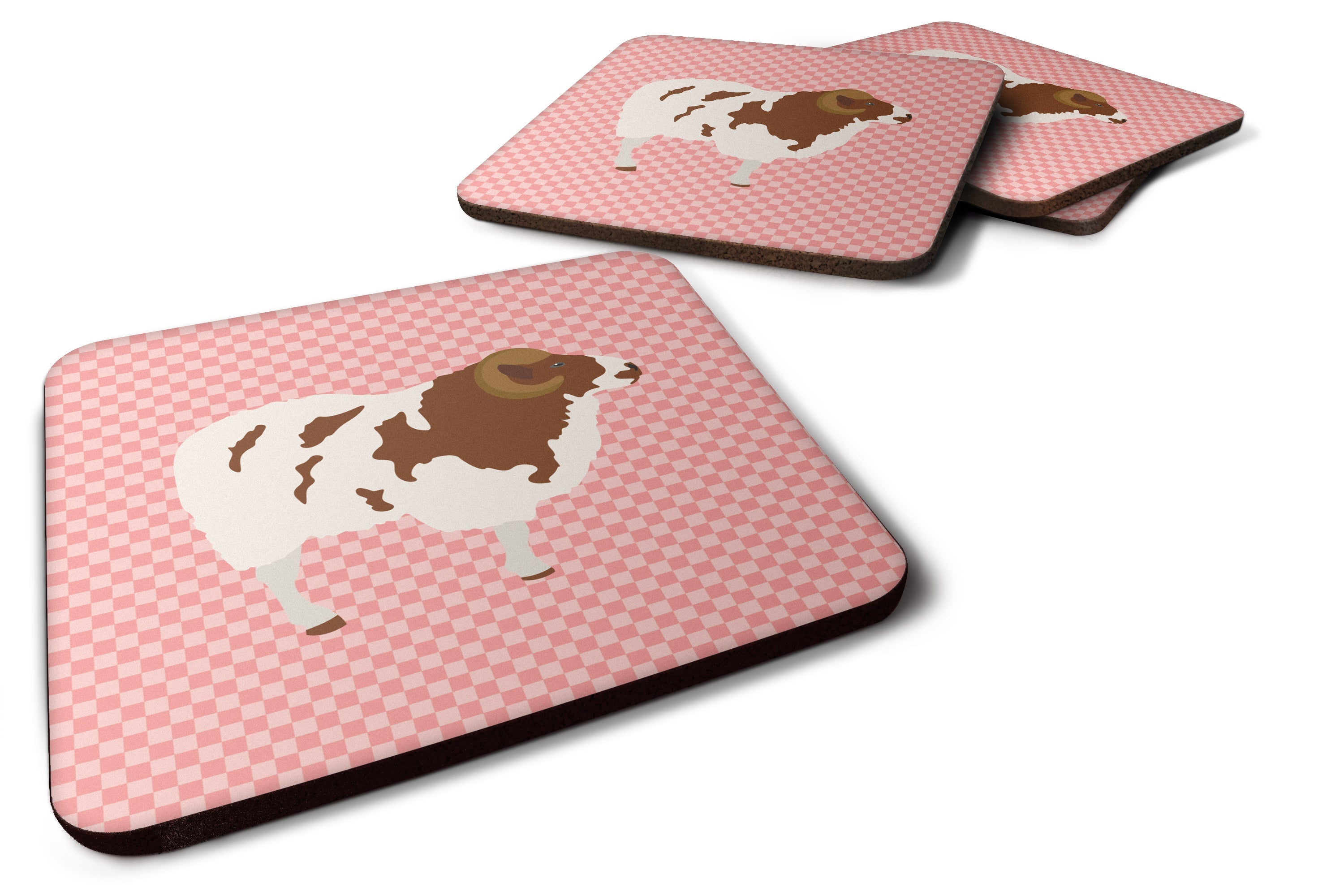 Jacob Sheep Pink Check Foam Coasters Set of 4 Cup Coasters for Indoor Outdoor, Tabletop Protection, Anti Slip, Mouse pad Material