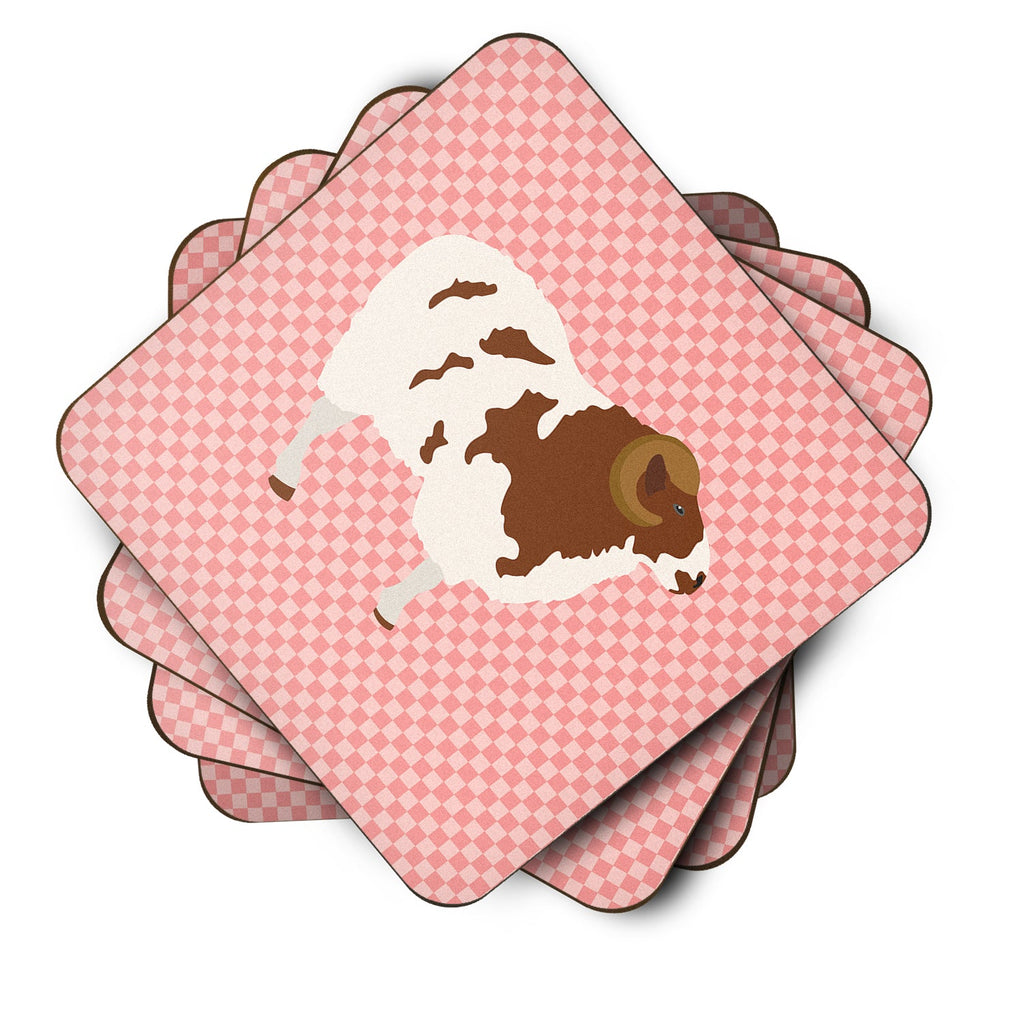 Jacob Sheep Pink Check Foam Coasters Set of 4 Cup Coasters for Indoor Outdoor, Tabletop Protection, Anti Slip, Mouse pad Material