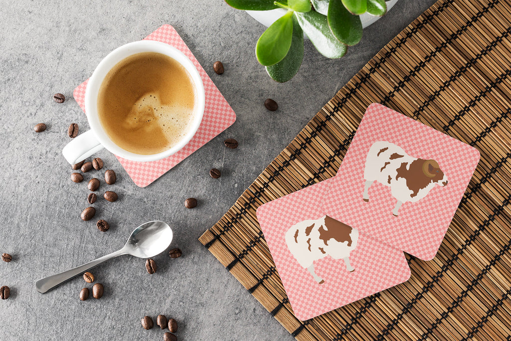 Jacob Sheep Pink Check Foam Coasters Set of 4 Cup Coasters for Indoor Outdoor, Tabletop Protection, Anti Slip, Mouse pad Material
